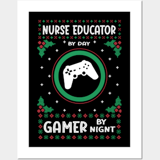 Nurse Education By Day Gamer By Night - Ugly Christmas Gift Idea Posters and Art